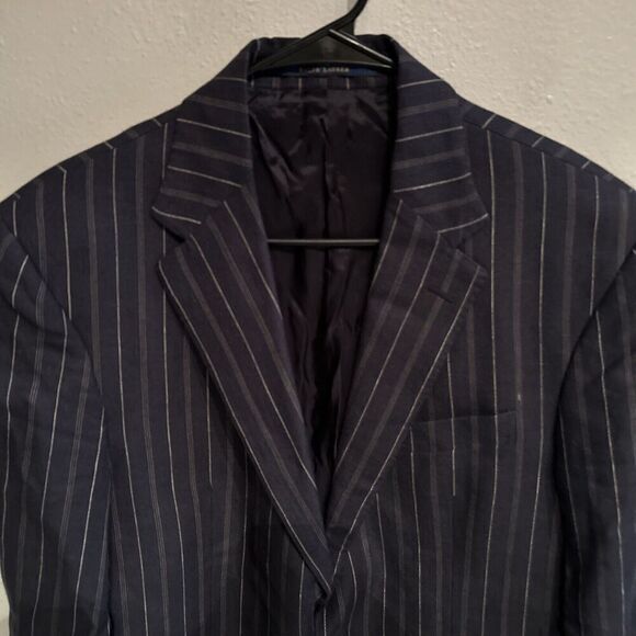 Polo Ralph Lauren Mens 40R Linen Wool Blue Pinstriped Blazer Made In Italy - Picture 2 of 10
